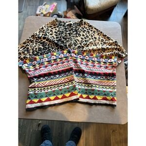 Aldomartins Women's Cardigan Medium Leopard And Western Combo Print